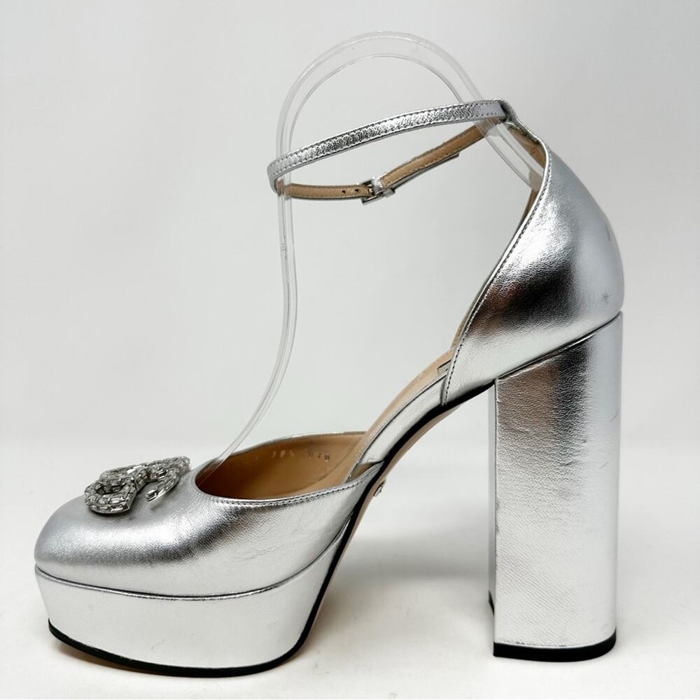 Gucci GG Crystal Metallic Leather Platform Heels Womens Size EU 38.5 - Picture 8 of 13
